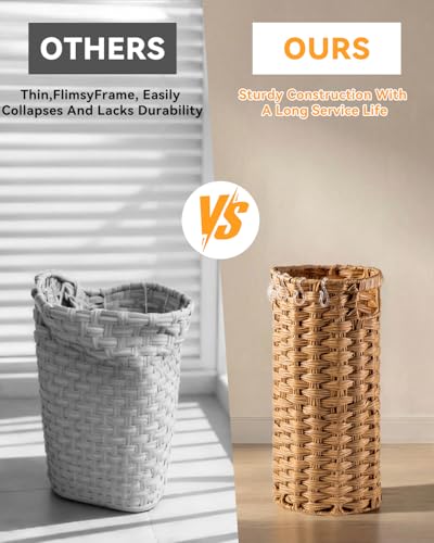 Woven Rattan Umbrella Stand with Drip Tray, Door Mat, and Hooks