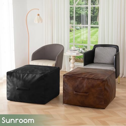 Square PU Leather Pouf Ottoman - 20x14 Inch Footrest Foot Stool