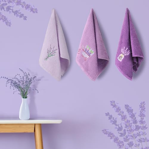 Lavender Floral Hand Towels - 3 Piece Set, 14x29 Inch Soft Cotton Bath Towels
