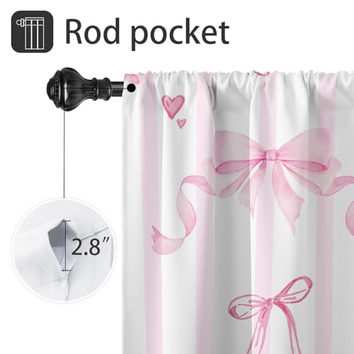 Pink Bow Curtains for Girls Room - 42x63 Inch Rod Pocket Drapes