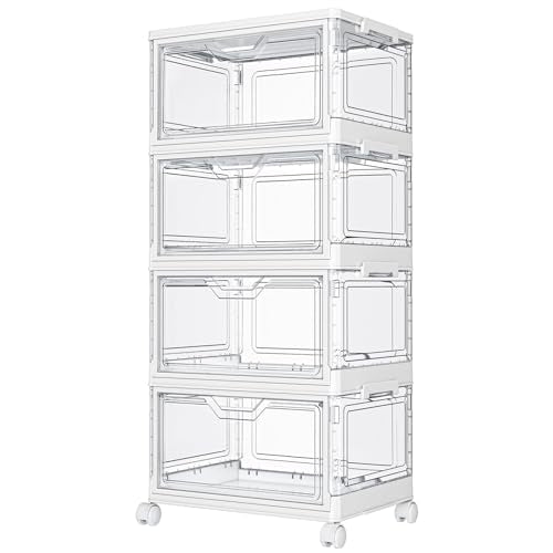 4-Tier Stackable Plastic Storage Bins with Magnetic Doors and Wheels