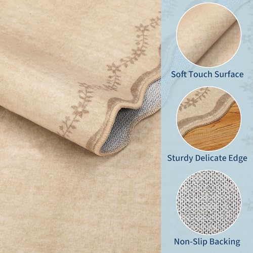 5x7 Scalloped Area Rug, Washable Non-Slip Low Pile Carpet for Living Room