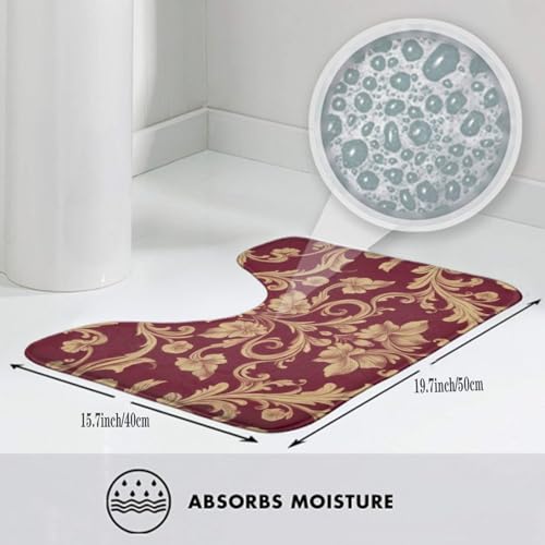 3-Piece Floral Bathroom Rug Set, Non-Slip Soft Flannel Bath Mat & Lid Cover
