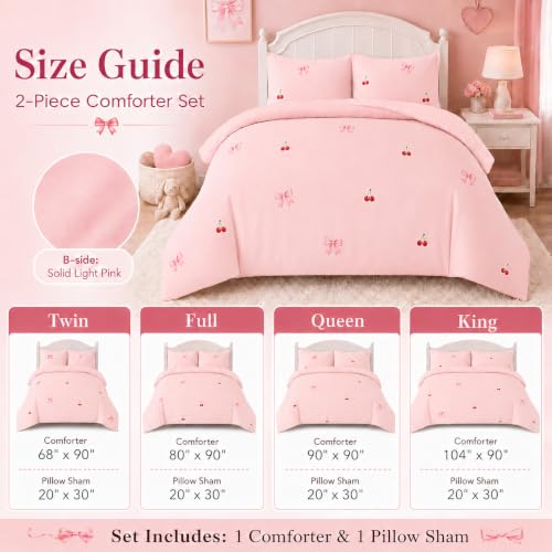 Twin Size Pink Bow Duvet Cover Set - Soft Microfiber Bedding for Girls