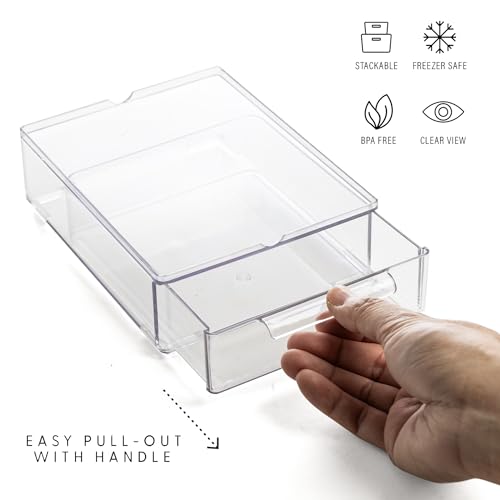 Small 3 Pack Clear Stackable Storage Drawers with Handles - Modular Plastic Organizer