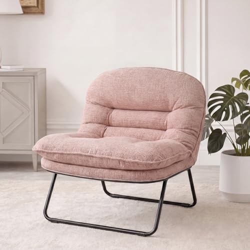 DUMOS Comfy Saucer Chair Dark Pink Foldable Floor Chair Fabric Small