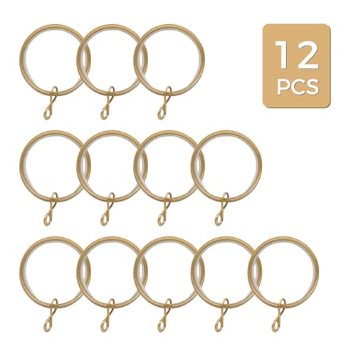 1.5-Inch Gold Curtain Rings with Eyelets - 12 Pack Metal Drapery Hooks
