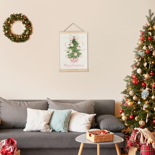 Pink Coquette Wall Decor with Christmas Tree Frame - 12x16 Inches - Pink Bow Variation