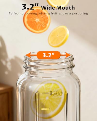 64oz Glass Mason Jar Pitcher with Airtight Lid for Cold Brew & Iced Tea
