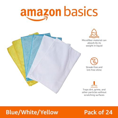 Amazon Basics Microfiber Cleaning Cloths 24-Pack 16" x 12" Assorted