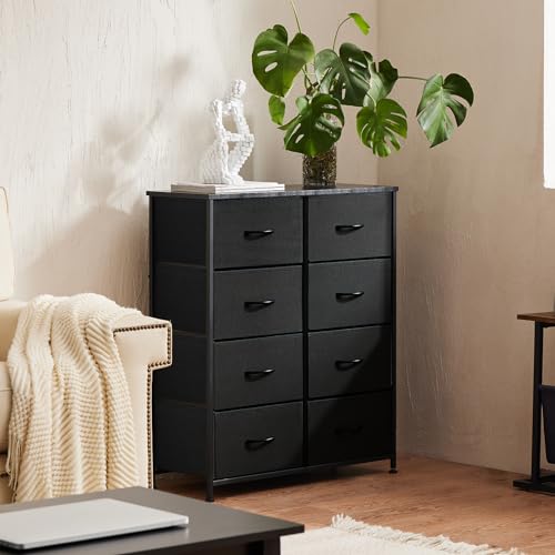 Sweetcrispy 8 Drawer Tall Dresser, Black Fabric Storage Tower with Wood Top