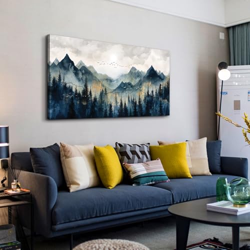 Abstract Mountain Landscape Canvas Wall Art, 20" x 40" Framed Print