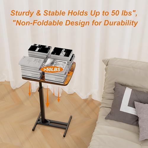 Adjustable C-Shaped Side Table with 360° Swivel Top for Laptop and Snacks