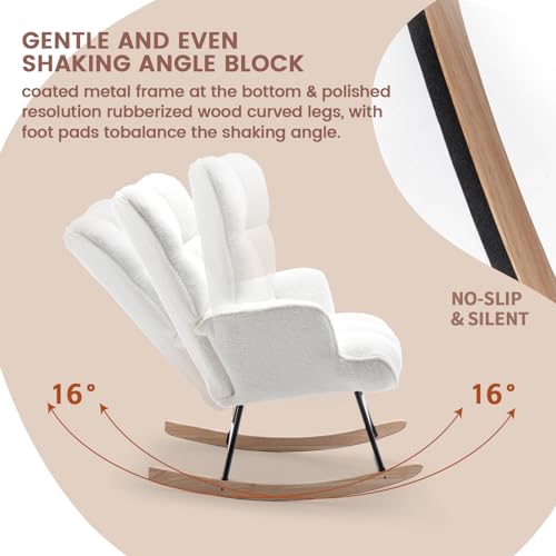 Upholstered Teddy Nursery Rocking Chair with High Backrest and Padded Seat