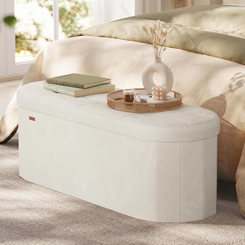 Velvet Folding Storage Ottoman Bench - 43.3 Inch Oval Storage Chest