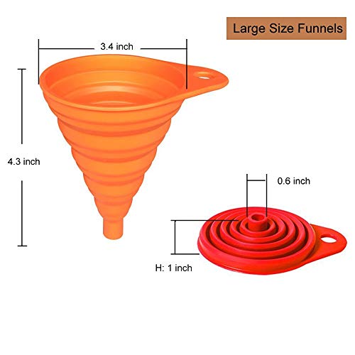 Collapsible Silicone Kitchen Funnel Set - 4 Pack Food Grade Folding Funnels