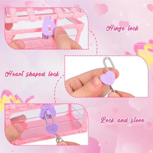 5.5-Inch Diamond Crystal Jewelry Storage Chest with Lock - Pink