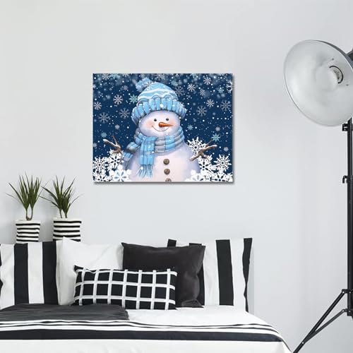 Shine-Home Navy Blue Snowman Wall Art 16x20 Winter Christmas Canvas Decor Framed