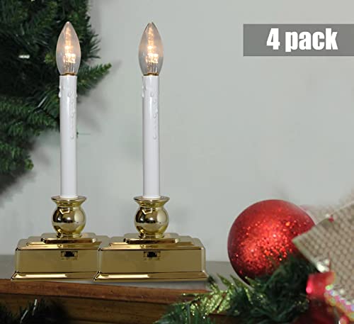 GOOTHY 4 Pack 12 Inch Battery Operated Christmas Window Candles with Timer - Gold Base