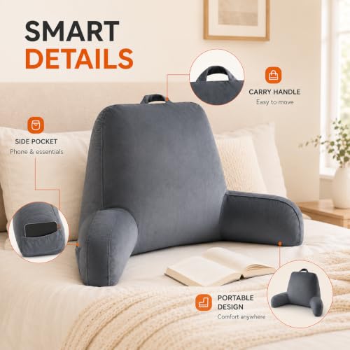 Reading Pillow with Shredded Memory Foam and Side Pockets - 19-Inch