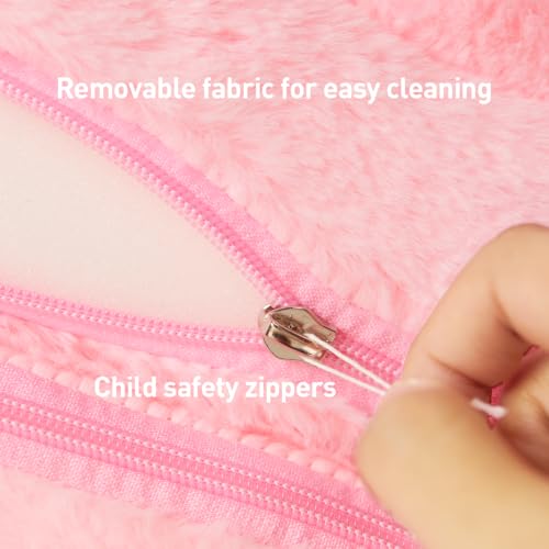 Foldable Toddler Sofa Chair, Soft Rabbit Fur Crown Kids Couch - Pink