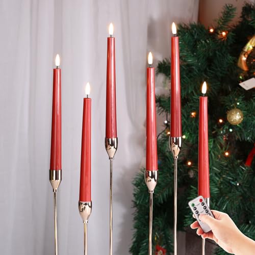Eywamage Red Christmas LED Taper Candles with Remote Control - Set of 6