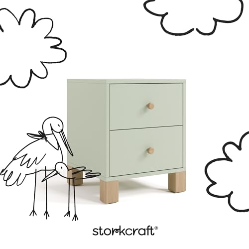 2-Drawer Wooden Nightstand for Kids Bedroom, Sage and Driftwood Finish