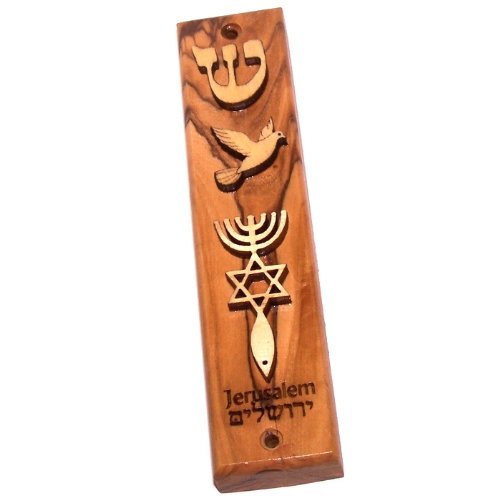5-Inch Olive Wood Messianic Mezuzah Case with Scroll - Handcrafted in Israel
