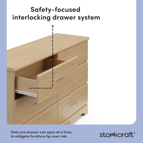 6-Drawer Wood Bedroom Dresser, Modern Nursery Storage Chest with Safety System