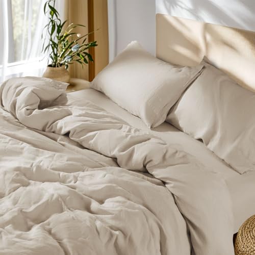 100% French Linen King Duvet Cover Set - 3-Piece Breathable Bedding