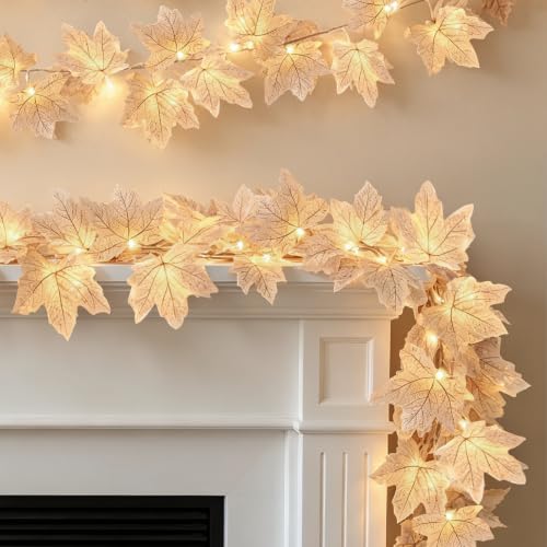 Lighted Maple Leaf Fall Garland - 3 Pack 19.5ft Autumn String Lights