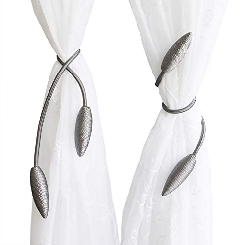 22-Inch Flexible Curtain Tiebacks - Decorative Silver Grey Rope Clips