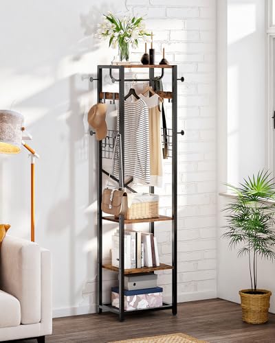 Industrial Hall Tree Coat Rack with Shelves and Hanging Rail
