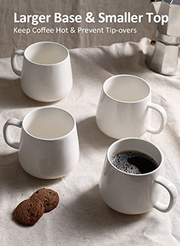 Teocera White Ceramic Coffee Mugs Set of 4, 12oz - Microwave & Dishwasher Safe
