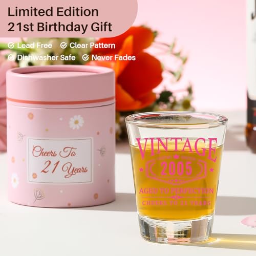 AOZITA Pink 21st Birthday Shot Glass - Limited Edition 2005 Cheers Gift for Her