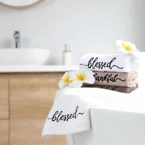 3-Piece Farmhouse Fingertip Towel Set - 100% Cotton Embroidered Hand Towels