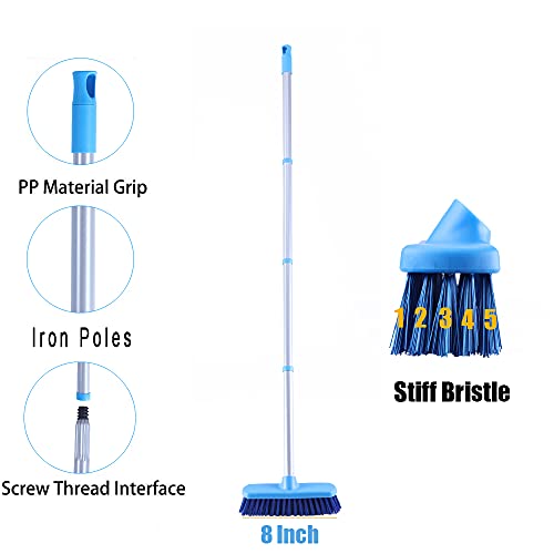 Deck Scrub Brush with Long Handle - 50" Adjustable Stiff Bristle Floor Scrubber
