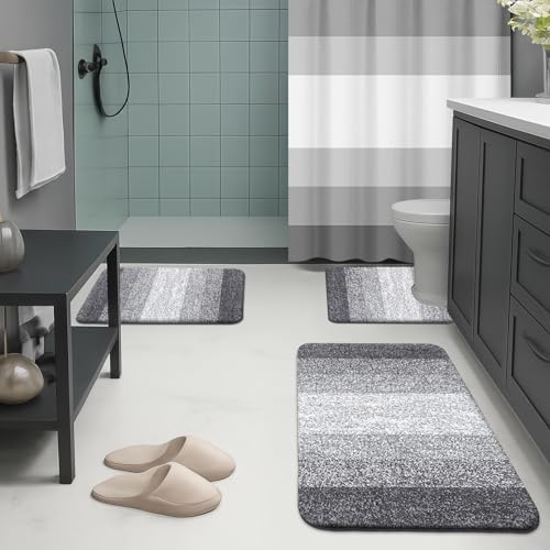 4-Piece Bathroom Set with Shower Curtain, PEVA Liner, and Non-Slip Rugs