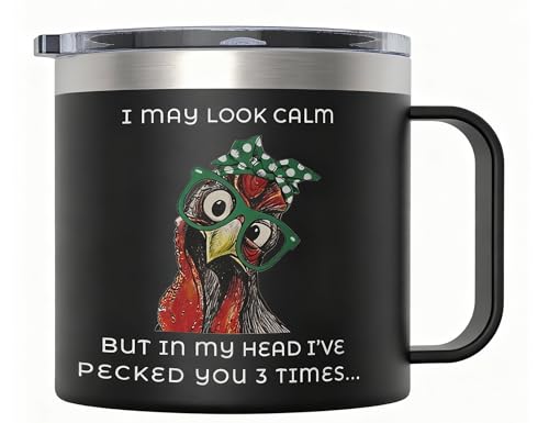 EchoMaven I May Look Calm But In My Head I Pecked You 3 Times 14oz Chicken Mug