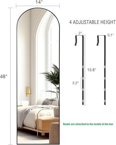 48x14 Arched Full-Length Mirror, Over-the-Door Hanging Floor Mirror