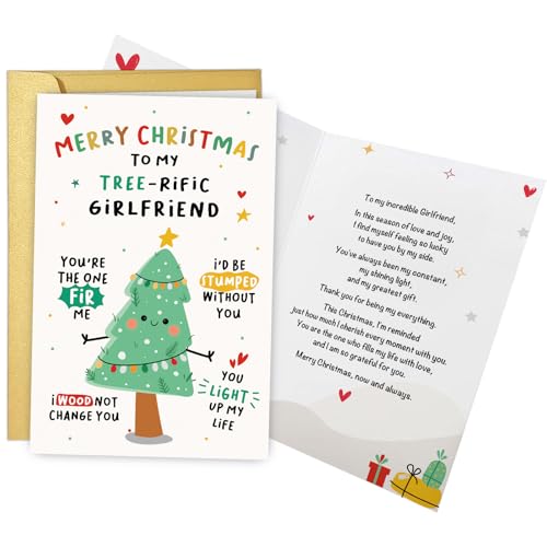 Chenive Girlfriend Christmas Card - Cute Holiday Card with Tree Pun for Her