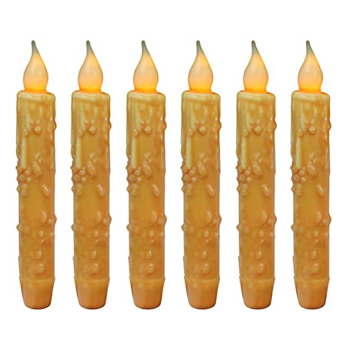 CVHOMEDECO 6 Pack Orange Hand Dipped Flameless LED Taper Candles with Timer, Rustic Primitive Decor
