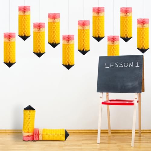 12 Pcs Pencil Honeycomb Hanging Decorations for Classroom Back to School