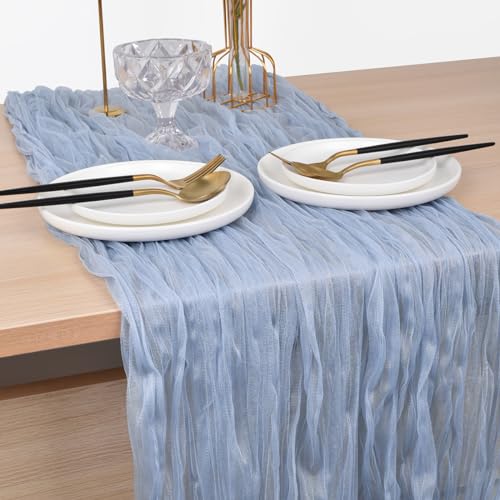 Blue Cheesecloth Table Runner 10ft Rustic Gauze Wedding Table Decor