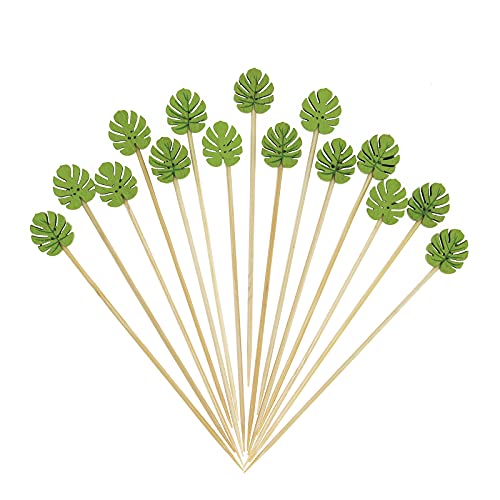 Minisland Monstera Leaf Cocktail Picks - Fancy Bamboo Toothpicks for Appetizers, 100 Count (MSL174-Monstera Leaf)