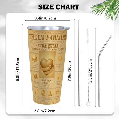 SNUGLYZEN Pilot Gift Tumbler 20oz - Aviation Travel Mug, Vintage Airplane Cup, Insulated Stainless Steel, Graduation & Retirement Gift for Men Women
