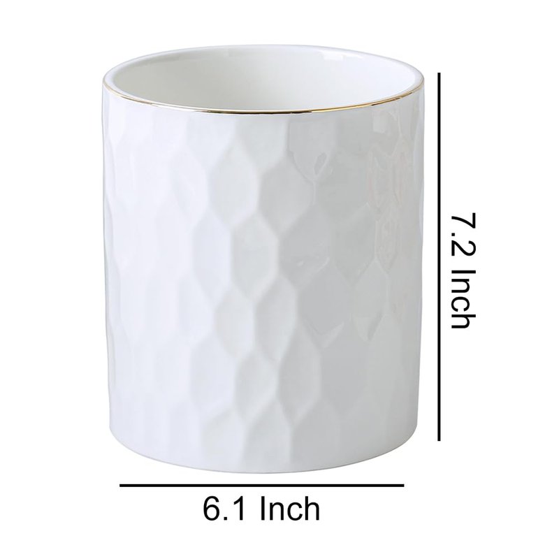 YOSCO Kitchen Utensil Holder, Large Ceramic Cooking Utensil Holder with Gold Line Modern Utensil Crocks (W6.1” x H7.2”) for Kitchen Counter-Farmhouse, Housewarming Gift (White-7.2 INCH)