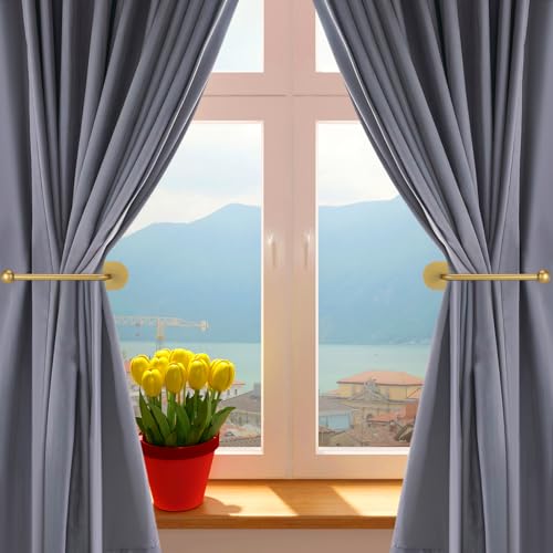 Adhesive Curtain Holdbacks, No-Drill U-Shaped Drapes Hooks (Gold, 2 Pack)