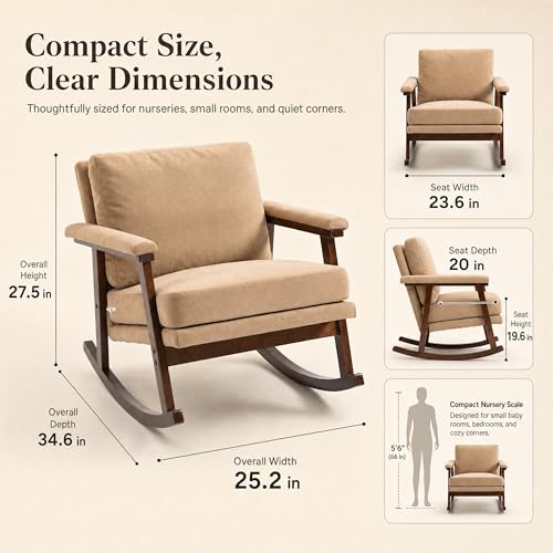 Compact Teddy Fleece Nursery Rocking Chair, Upholstered Glider for Bedroom
