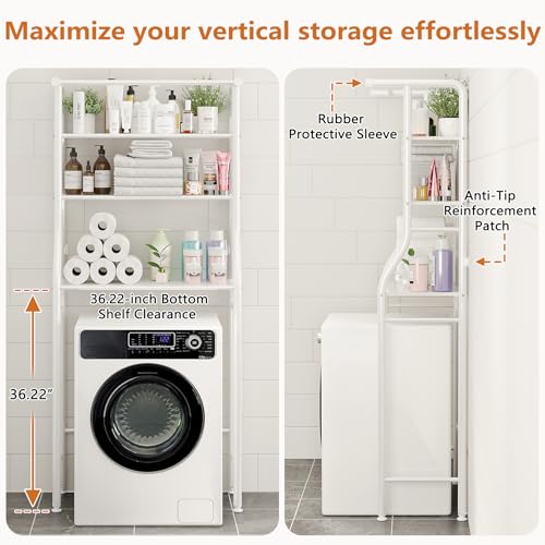 3-Tier Over-the-Toilet Storage Rack with Towel Bar, White Iron Shelf